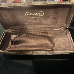 Coach Signature Monogram tan brown hard clamshell eye glasses or sunglasses case